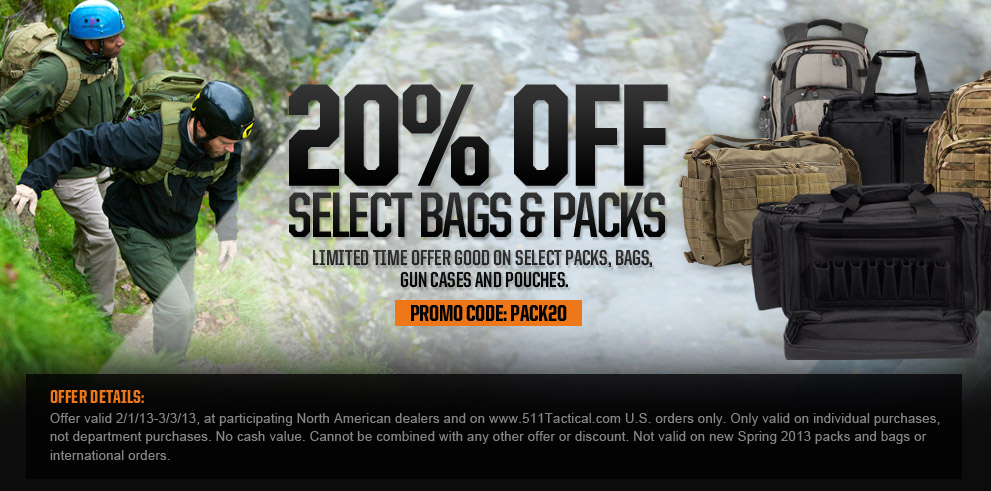 20% Off Select Bags and Packs - Promo code: PACK20